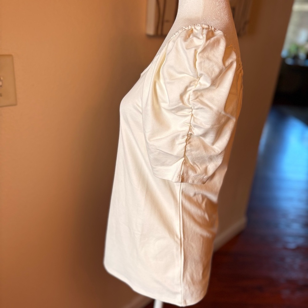 All Worthy by Hunter McGrady Cream Ponte Knit Short Sleeve Top Size Medium - Picture 6 of 9